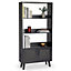 Spinningfield Rattan Bookcase - Tall Black Bookshelf for Living Room - Large Wood Effect Shelving Display Unit w/ 3 Open Shelves