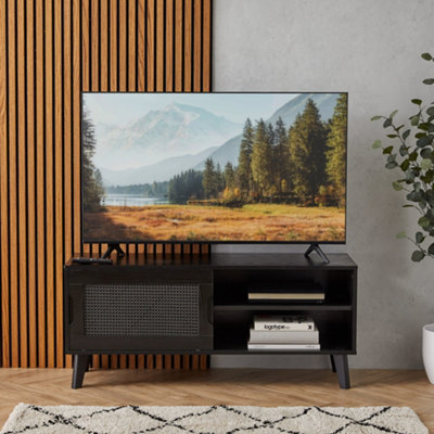 Black rattan entertainment unit discount