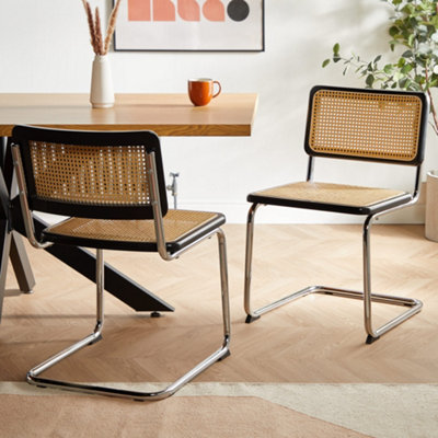 Spinningfield Set of 2 Dining Chairs Matching Cantilever Chairs for Dining Room Black Rattan Chair