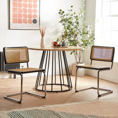 Spinningfield Set of 2 Dining Chairs Matching Cantilever Chairs for Dining Room Black Rattan Chair
