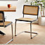 Spinningfield Set of 2 Dining Chairs, Matching Cantilever Chairs for Dining Room, Black & Rattan Chair w/Silver Metal Legs