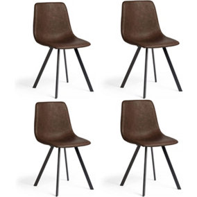 Spinningfield Set of 4 Dining Chairs, Matching Faux Leather Chairs, Dark Brown Modern Armless Chairs w/Black Iron Legs