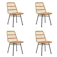 Spinningfield Set of 4 Rattan Dining Chairs, Wicker Accent Chair Seats with Black Metal Legs, Kitchen & Dining Room Furniture