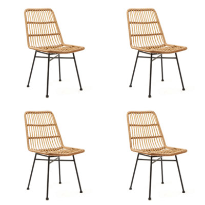Spinningfield Set of 4 Rattan Dining Chairs, Wicker Accent Chair Seats with Black Metal Legs, Kitchen & Dining Room Furniture