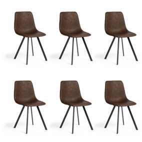 Spinningfield Set of 6 Dining Chairs, Matching Faux Leather Chairs, Dark Brown Modern Armless Chairs w/Black Iron Legs
