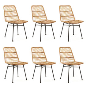 Spinningfield Set of 6 Rattan Dining Chairs, Wicker Accent Chair Seats with Black Metal Legs, Kitchen & Dining Room Furniture