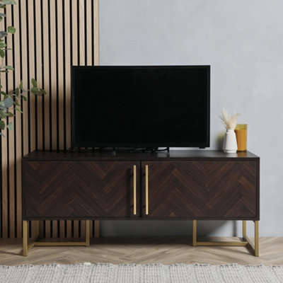 Gold wood store tv stand