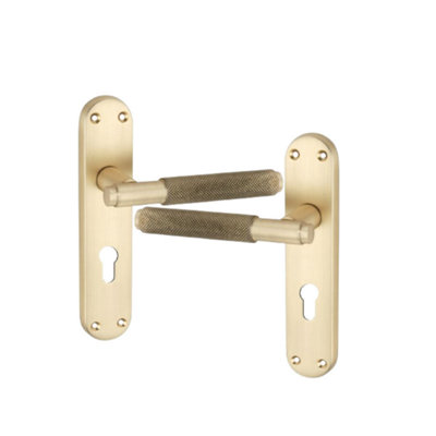 SPIRA BRASS Connaught Knurled Lever on Backplate Euro Satin Brass