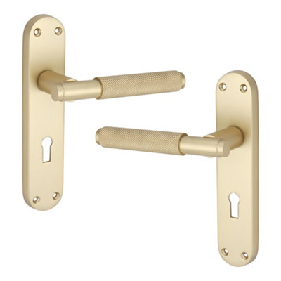 SPIRA BRASS Connaught Knurled Lever on Backplate Lock Satin Brass