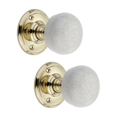 SPIRA BRASS Crackled Porcelain Mortice Door Knob Polished Brass