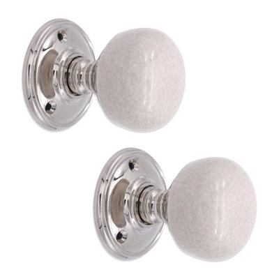 SPIRA BRASS Crackled Porcelain Mortice Door Knob Polished Nickel