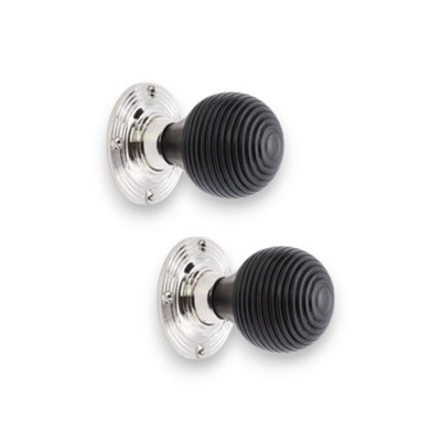 SPIRA BRASS Ebonised Beehive Mortice/Rim Door Knob Polished Nickel