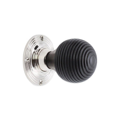 SPIRA BRASS Ebonised Beehive Rim/Mortice Door Knob Polished Nickel