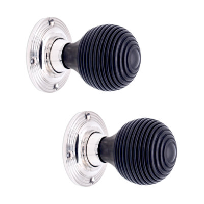 SPIRA BRASS Ebony Beehive Rim/Mortice Door Knob Polished Nickel