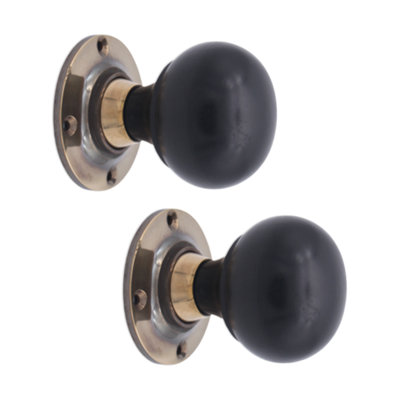 SPIRA BRASS Ebony Bun Rim/Mortice Door Knob Aged Brass