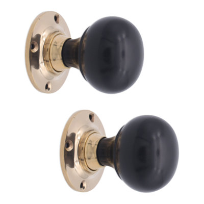 SPIRA BRASS Ebony Bun Rim/Mortice Door Knob Polished Brass