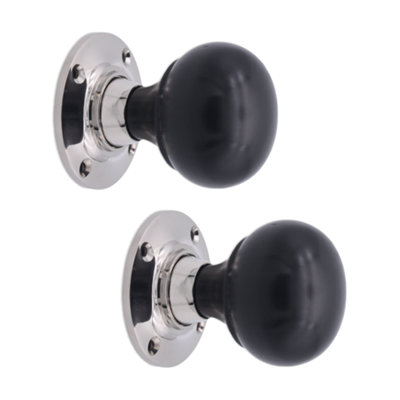 SPIRA BRASS Ebony Bun Rim/Mortice Door Knob Polished Nickel