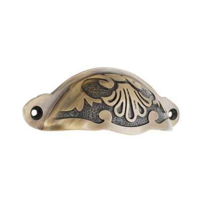 SPIRA BRASS Floral Cup Pull Antique Brass