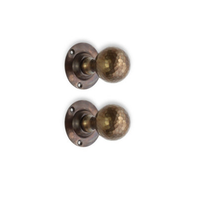 SPIRA BRASS Hammered Ball Mortice Door Knob Antique