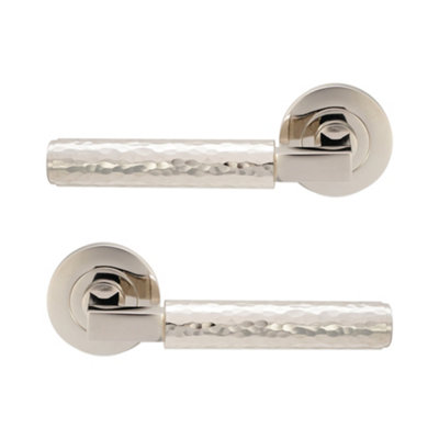 SPIRA BRASS Hammered Knurlmond Lever on Rose Polished Nickel