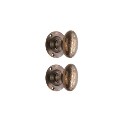 SPIRA BRASS Hammered Oval Mortice Door Knob Antique