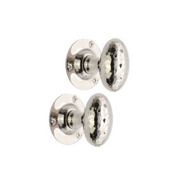 SPIRA BRASS Hammered Oval Mortice Door Knob Polished Nickel
