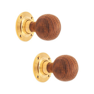 SPIRA BRASS Rosewood Beehive Rim/Mortice Door Knob Polished Brass