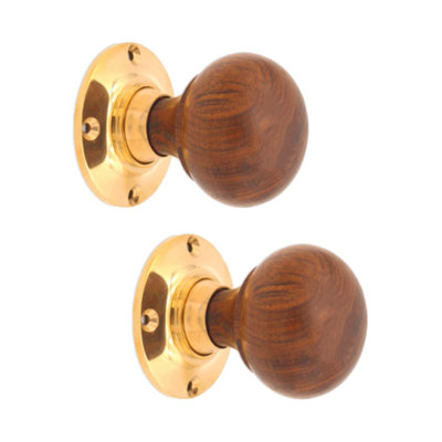 SPIRA BRASS Rosewood Bun Rim/Mortice Door Knob Polished Brass
