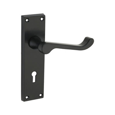 SPIRA BRASS Victorian Scroll Lock Lever Handle 150mm Matt Black