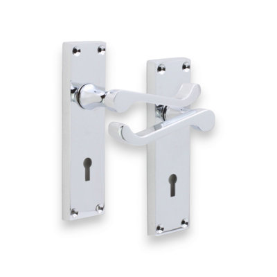 SPIRA BRASS Victorian Scroll Lock Lever Handle 150mm Polished Chrome