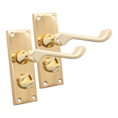 SPIRA BRASS Victorian Scroll Privacy Lever Handle 115mm Polished Brass