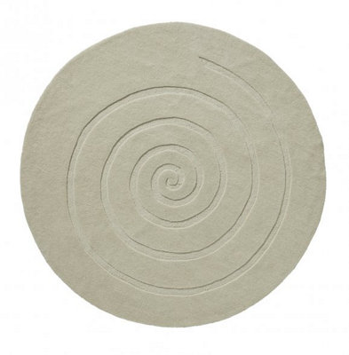 Spiral Ivory Rug 180cm Circle. Knotted & Tufted Wool