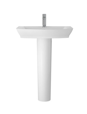 Spirit Ceramic Square Basin & Full Pedestal (Tap Not Included), 650mm - Balterley