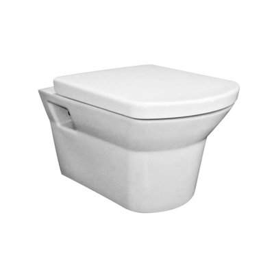 Spirit Round Wall Hung Toilet Pan, Soft Close Seat & Concealed Cistern with Round Push Button Plate, 400mm  - Balterley