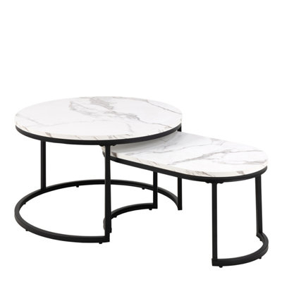 Spiro Coffee Table Set with White Marble Melamine Top & Black Legs ...