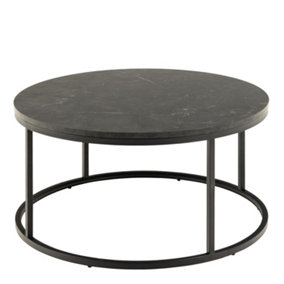 Spiro Coffee Table with Black Marble Melamine Top & Black Legs