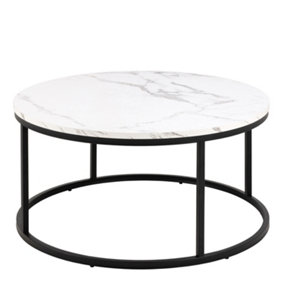 Spiro Coffee Table with White Marble Melamine Top & Black Legs
