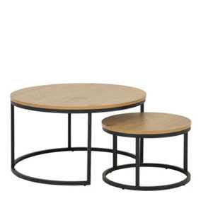 Spiro Round Coffee Table Set with Oak Top & Black Legs