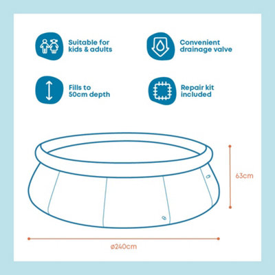 SPLASH AquaRing Inflatable Round Pool - 8ft, Lightweight, Durable, Easy Inflation & Drainage