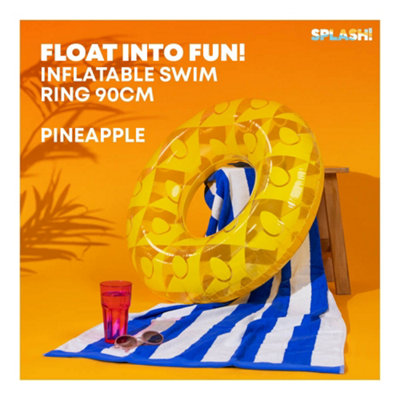 SPLASH Inflatable Pineapple Swim Ring 90cm Pool Float for Adults and ...