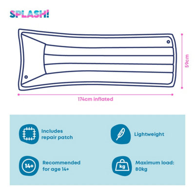 SPLASH Inflatable Water Lounger Mat Pink Pool Lilo Float with Pillow ...