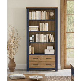 Splash of Blue - Large Open Bookcase with Drawers