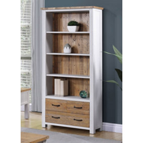 Splash of White - Large Open Bookcase with Drawers