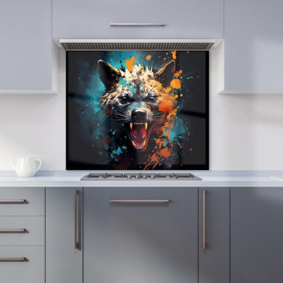 Splashart Angry Hyena Face Premium Glass Kitchen Splashback W600mm x H600mm