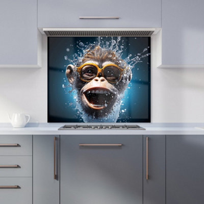 Splashart Cheeky Chimp Face With Glasses Premium Glass Kitchen Splashback W600mm x H600mm