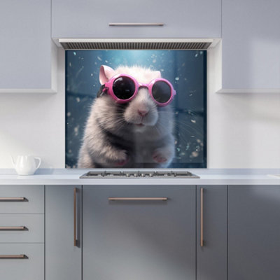 Splashart DoorMouse with Pink Glasses Premium Glass Kitchen Splashback W600mm x H650mm