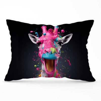 Splashart Giraffe Face Pink Cushions 33cm x 48cm