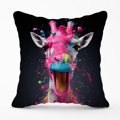 Splashart Giraffe Face Pink Cushions 45cm x 45cm