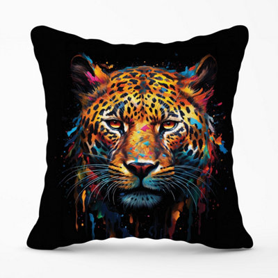 Splashart Leopard Face Outdoor Cushion 45cm x 45cm