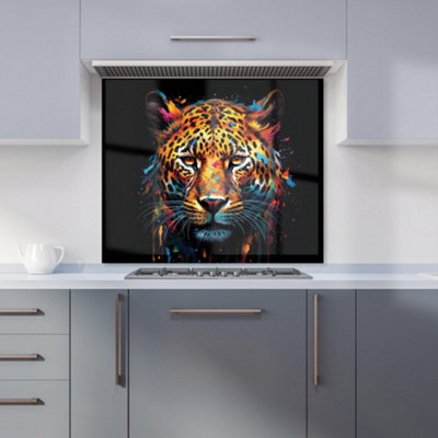 Splashart Leopard Face Premium Glass Kitchen Splashback W600mm x H600mm